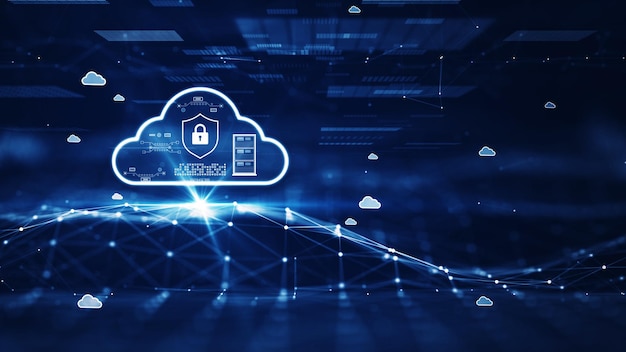 Cloud and edge computing technology concept with cybersecurity data protection system