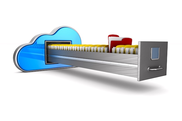 Cloud en archiefkast. Afgelegen, 3D-rendering