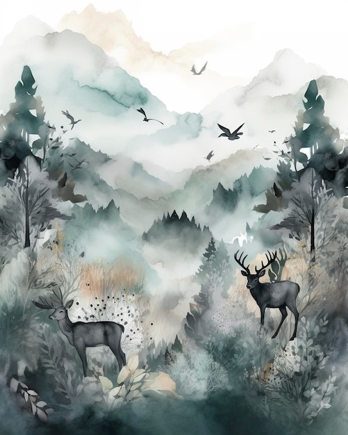 Cloud forests watercolour style Generative AI