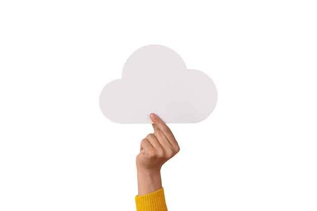 Cloud in hand isolated on white background storage concept