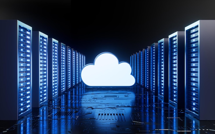 Foto cloud in de machinekamer cloud computing-concept 3d-rendering