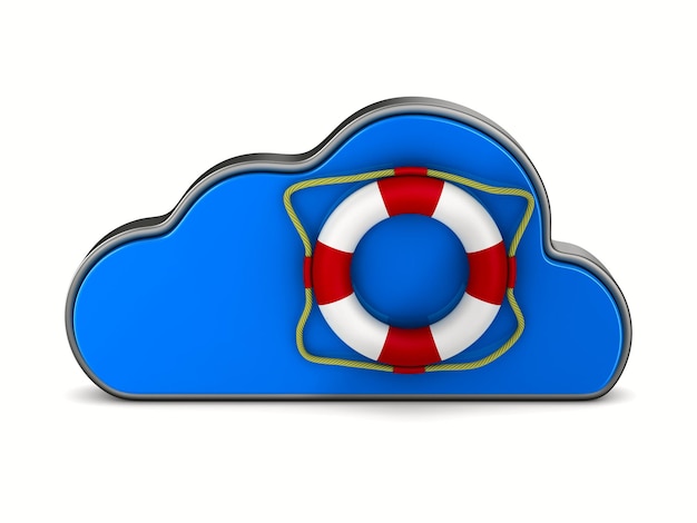 Cloud and lifebuoy on white background. Isolated 3D illustration