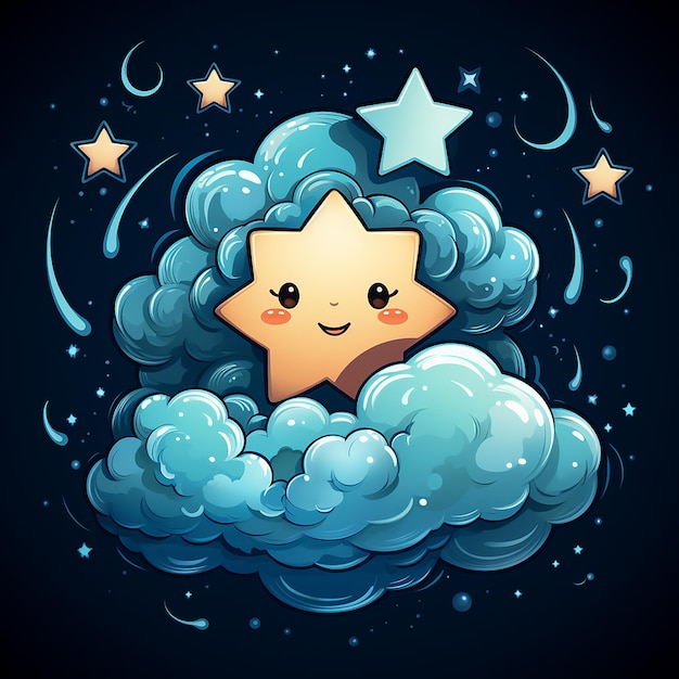 Photo cloud moon and stars cartoon logo