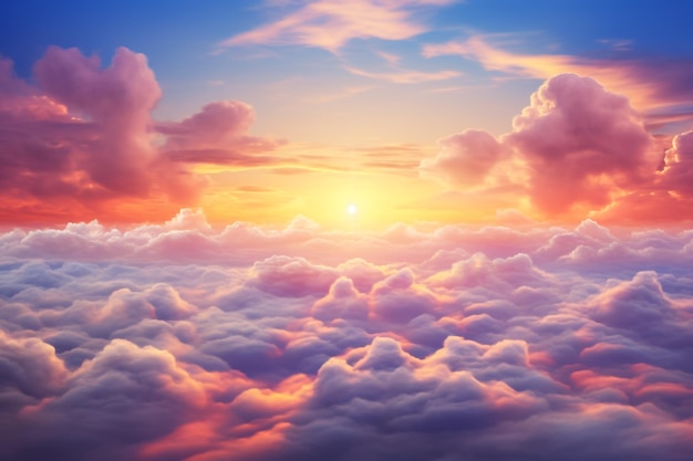 Photo cloud mountain sky sunset above view dawn atmosphere over landscape beautiful high scenic fly sun