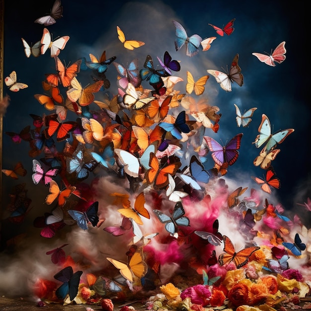 Foto nuvola di farfalle multicolori foto iperrealistica