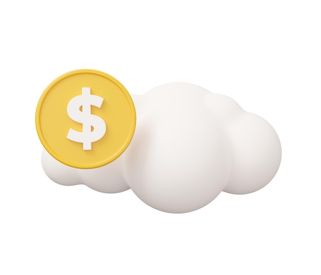 Cloud munt geld 3d illustratie Minimale 3d render illustratie geïsoleerd op een witte achtergrond