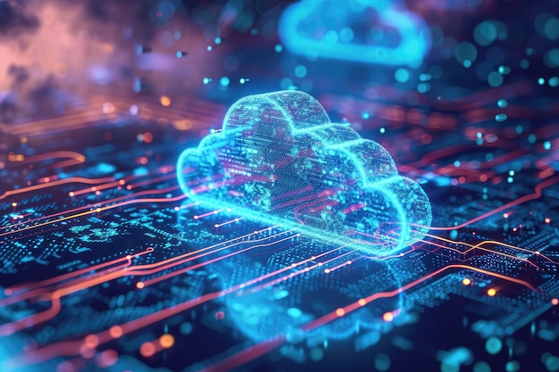 Cloud networking futuristic database transfer background Generative AI