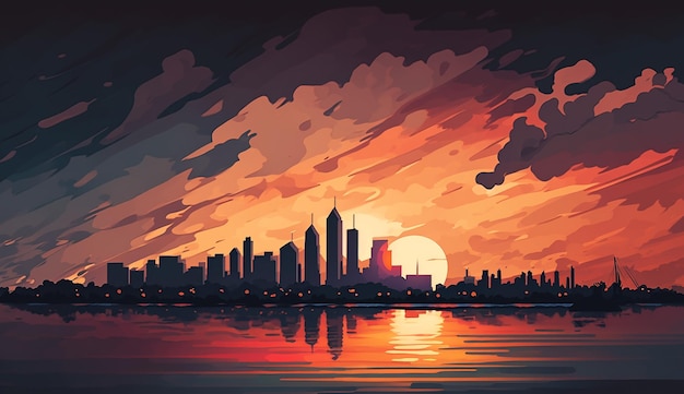 Cloud nine an illustration of a summer skyline sunset Generative AI