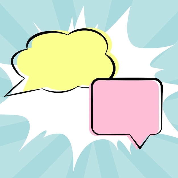 Cloud and oval blank speech bubbles on colorful stripes background design empty chat boxes with