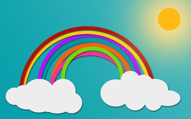 Photo cloud and rainbow in blue sky paper art