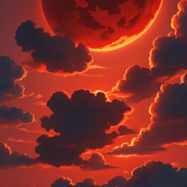 A cloud and red sun background design generative ai