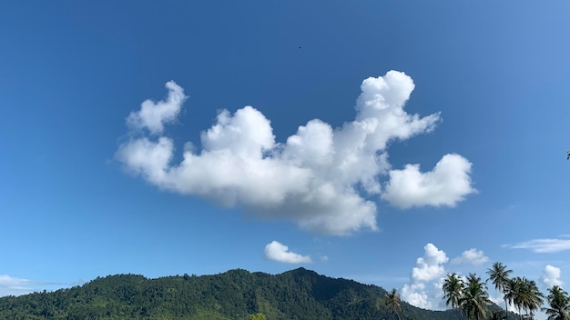 A cloud in the sky above a mountain