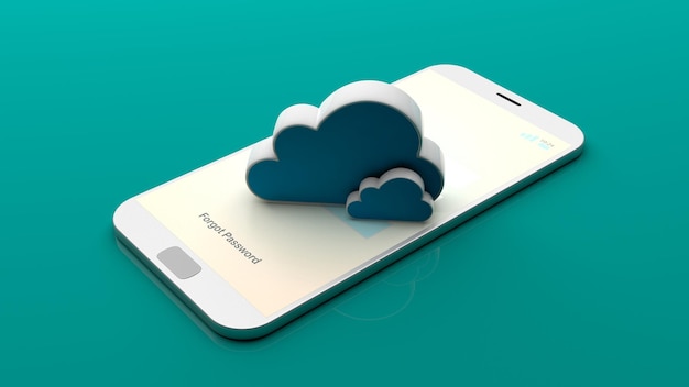 Foto nuvola su un'illustrazione 3d dello schermo dello smartphone