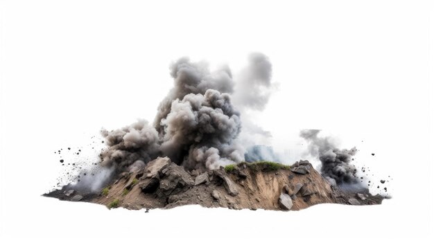 a cloud of smoke rises over a mountain.