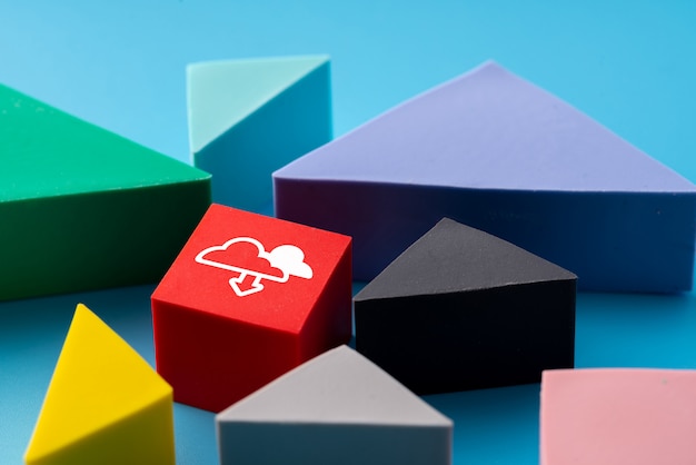 Cloud and social media icon on colorful jigsaw puzzle