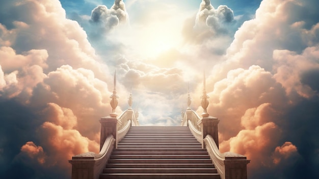 Cloud stairway to Heaven Stairs in sky Concept Religion background