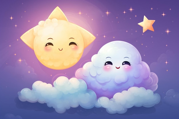 Photo cloud star moon sun rainbow water kawaii characters