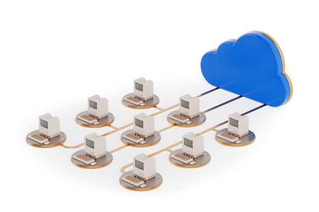 Cloud Storage Concept Cloud Computing Netwerk Scene 3d Rendering