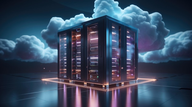 Photo cloud storage server and datacenter cloud computing technology concept