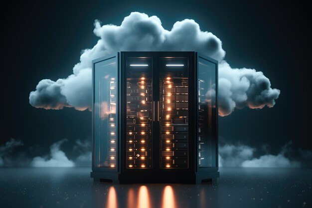 Photo cloud storage server and datacenter cloud computing technology concept