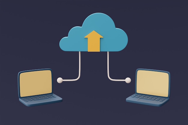 Cloud storage technology conceptblue cloud symbol with computer\
online databasetransfer data informationminimal style3d\
rendering