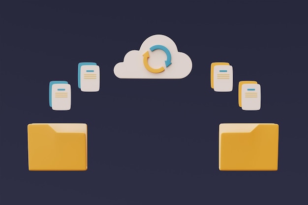 Concetto di tecnologia di archiviazione clouddatabase onlinetrasferimento informazioni sui datistile minimo3d rendering