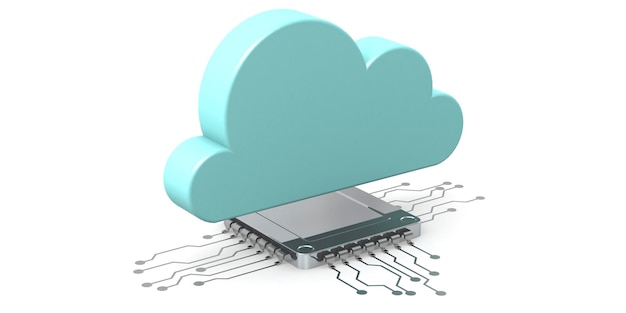 Cloud technologie concept met computerchip en cloud icoon