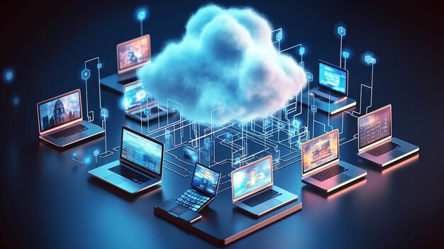 Cloud technology Cloud computing devices connected Generative AI