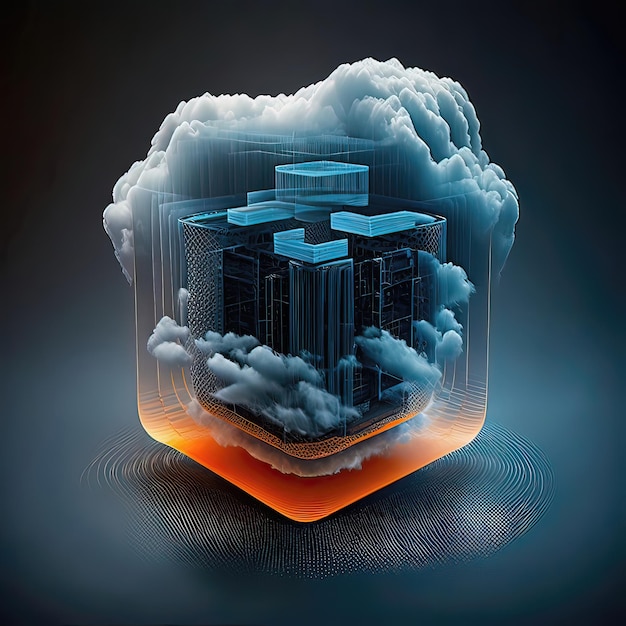 Cloud technology computing concept Data center concept Modern cloud technologies Isometric illustration network with fingerptint wifi and cloud data server For web design Generative of AI