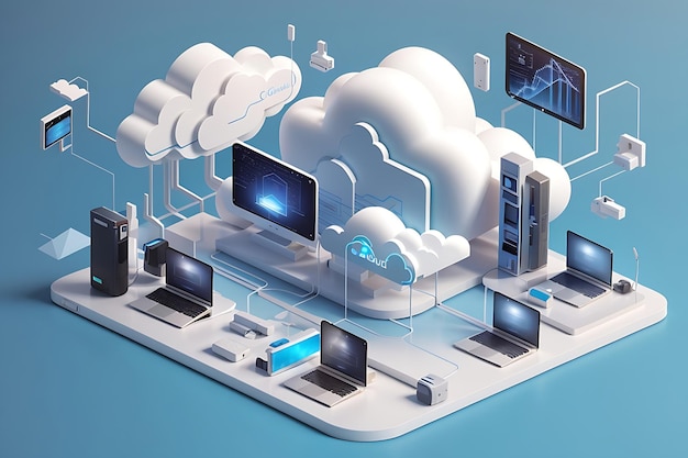 Cloud technology computing concept Data center concept Modern cloud technologies