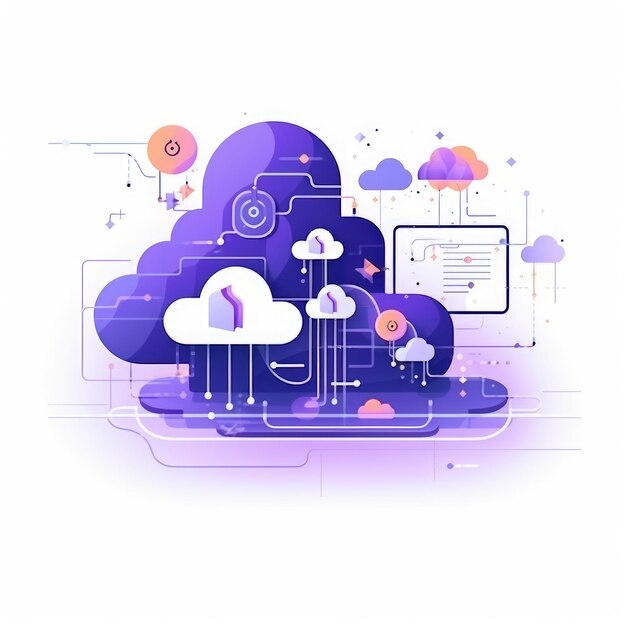 Cloud technology computing Connected to digital storage in the data center via the Internet Generative AI