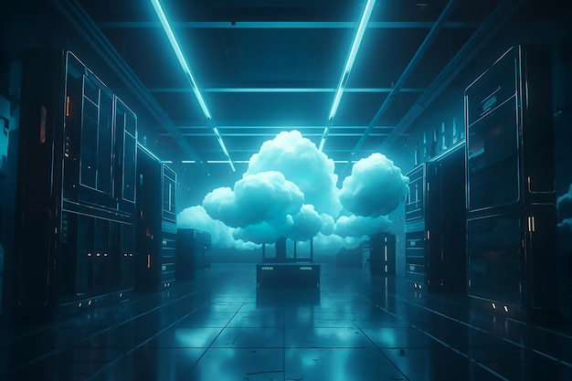 Cloud Technology Server Room Futuristic Cyber a modern IT infrastructure A secure data center