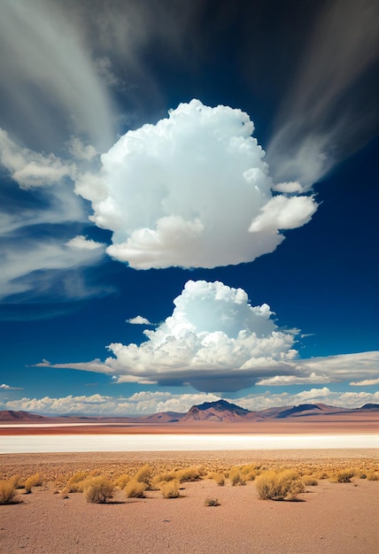 사막 풍경 위에 있는 구름