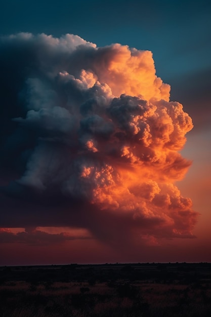 A cloud that is lit up by the setting sun