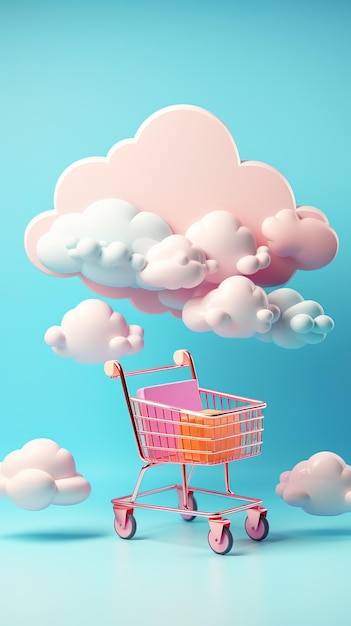 Cloud trolley online winkel concept idee kopieer ruimte generatieve ai