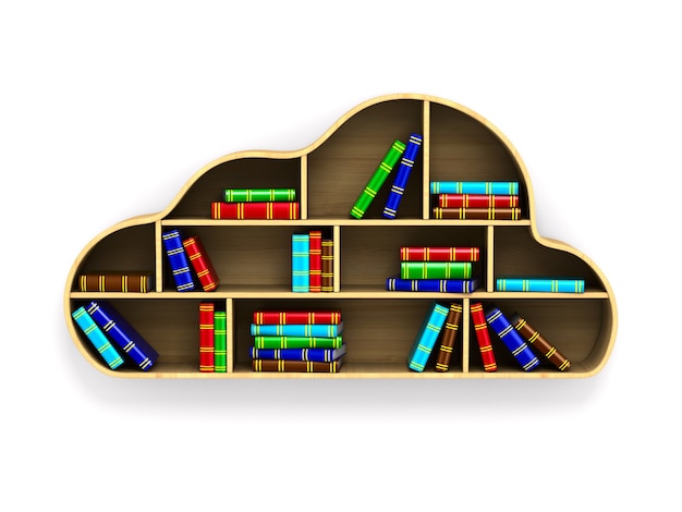 Cloud with books on white space. Isolated 3D illustration