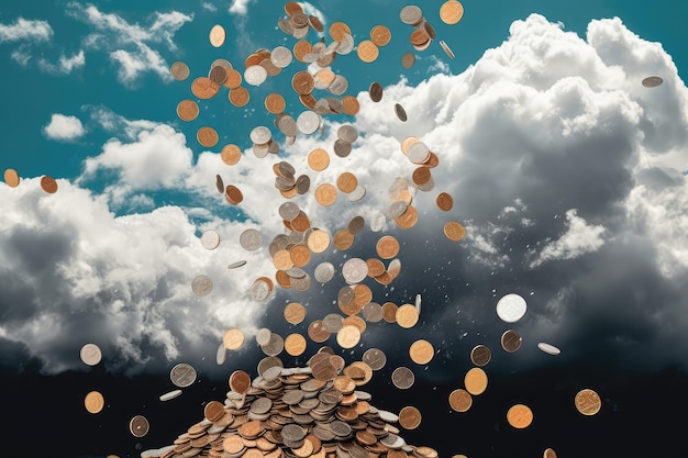 Foto nuvola con monete che cadono sotto di essa ia generativa