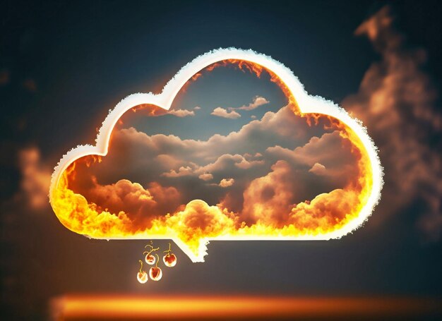 A cloud with a fireball in it and the word fire on it