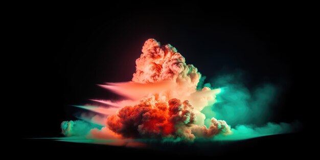 A cloud with a green and orange light behind it