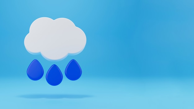 Cloud with rain Symbol in 3D rendering isolated on blue background