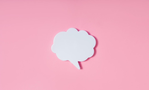 A cloud with a shadow A cloud of dialogue Form for letter or text Thought concept Chat icon on pink background 3D visualization 3D image Copy space