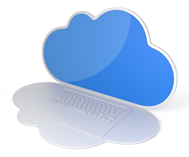 Cloudcomputerconcepten. Wolken laptop. Geïsoleerd op wit. 3D-rendering