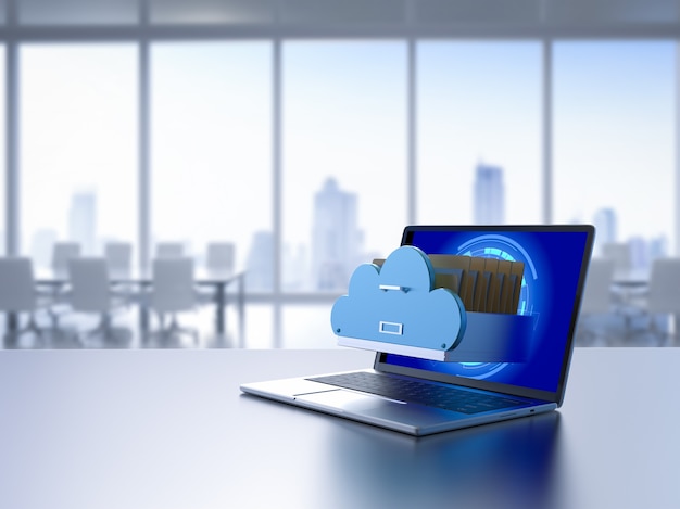 Cloudopslagtechnologie met bestanden in de cloud op notebook