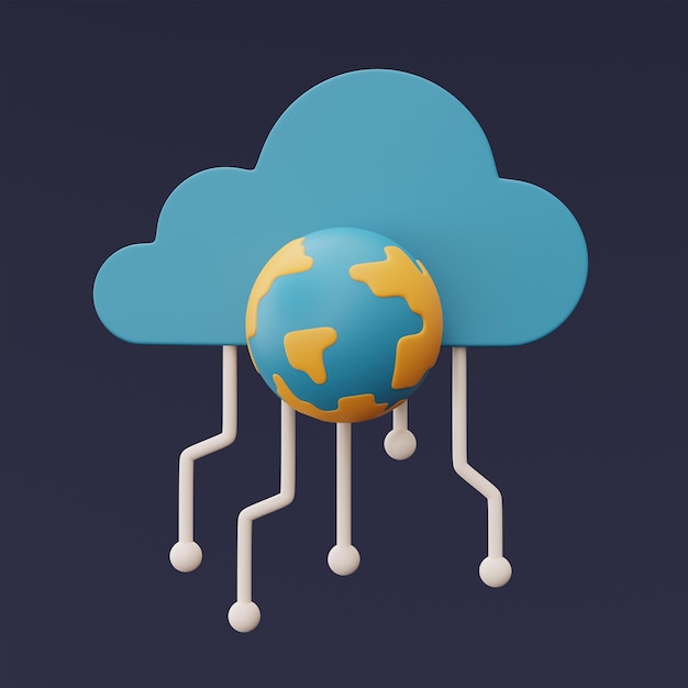 Cloudopslagtechnologieconcept met blauw wolkensymboolgobale gegevensuitwisselingonline databaseoverdrachtgegevensinformatieminimale stijl3D-weergave