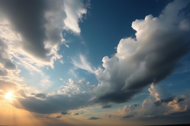 The clouds appear above a plane at sunset