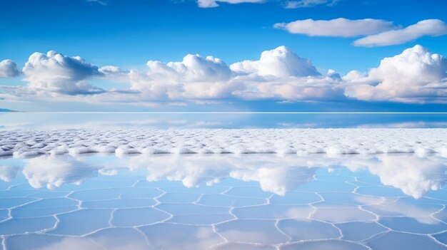 clouds are reflected in the water of a salt flat generative ai