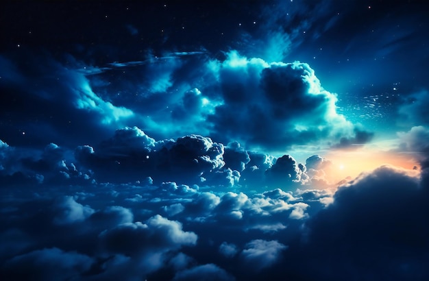 The clouds are shown on a blue night sky