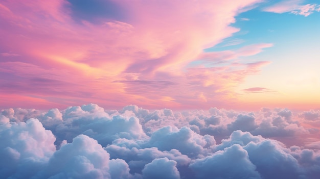 Clouds are in the sky with a pink and blue sunset generative ai