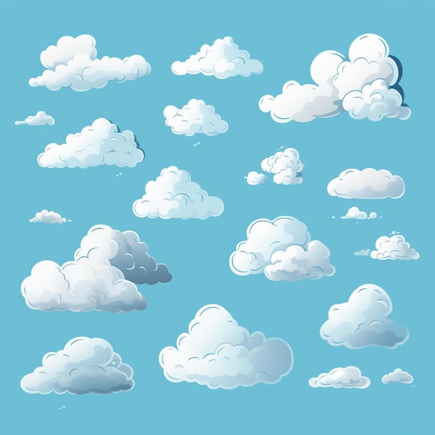 Photo clouds cartoon set in blue sky