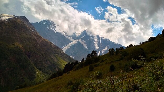 clouds fly over the mountains of the Caucasus